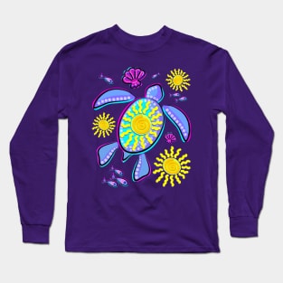 Sea Turtle and Sun Abstract Glitch Ultraviolet Long Sleeve T-Shirt